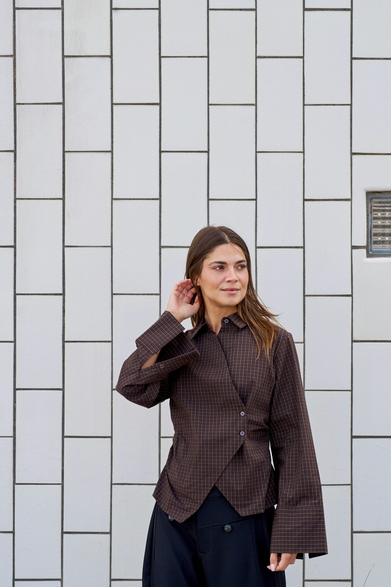 Fenli Small Check skjorte - Aubergine
